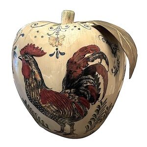 Large Hand Painted Ceramic Apple Rooster Motif Tuscan Vibe Kitchen Decor Italian